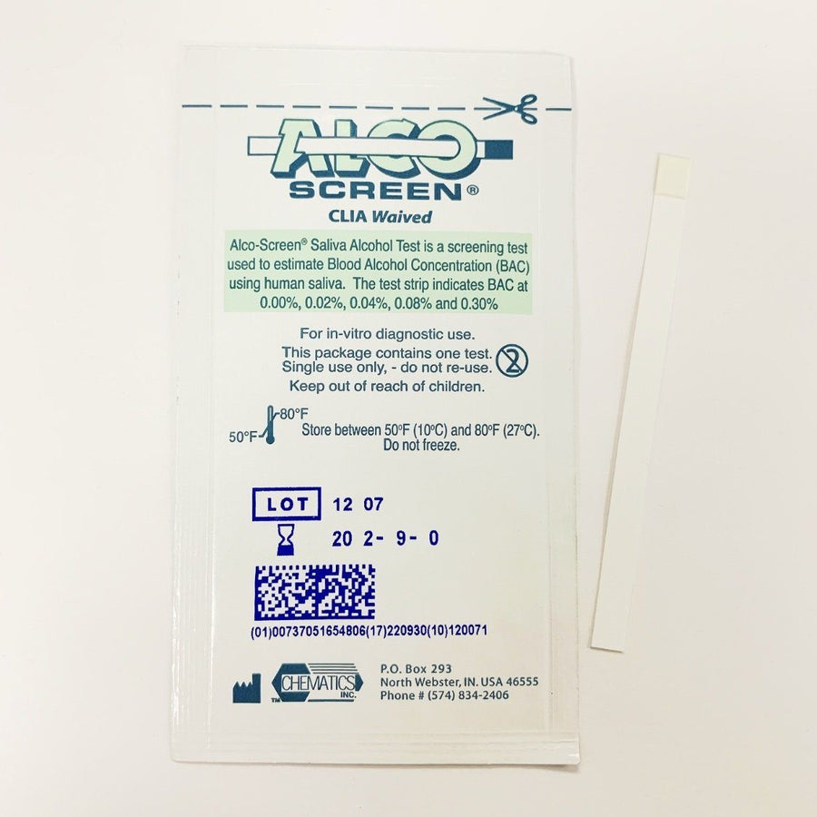 AlcoScreen Simple 2-Minute Saliva Alcohol Test Strip - (1 Test Strip) 55001 - 9100 Saliva Test,Alcohol Chematics